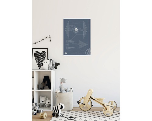 Dekoratives Kinderzimmer mit Star Wars TIE Fighter Bauplan Poster