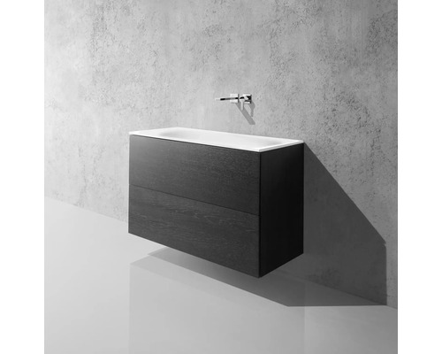 Waschtischunterschrank mit zwei Schubladen und Aufsatzwaschbecken im modernen Badezimmer