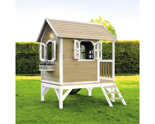 Cabane de jeux en bois avec escalier et fenêtres pour le jardin