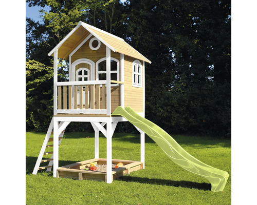 Cabane de jeux en bois avec toboggan et bac à sable pour le jardin