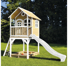 Spielhaus aus Holz mit Rutsche und Sandkasten für den Garten