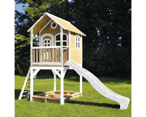 Maisonnette en bois avec toboggan et bac à sable pour le jardin