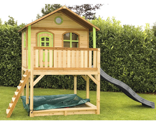 Maison de jeux en bois avec toboggan et bac à sable pour le jardin