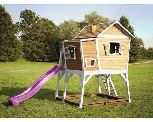 Cabane en bois avec toboggan et bac à sable pour le jardin