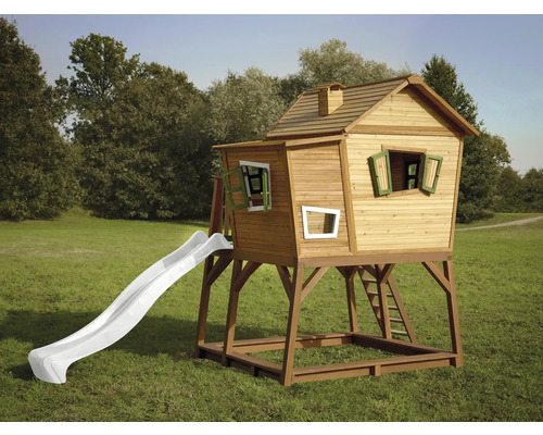 Maisonnette en bois avec toboggan pour le jardin