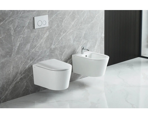 Salle de bain moderne avec WC suspendu et bidet