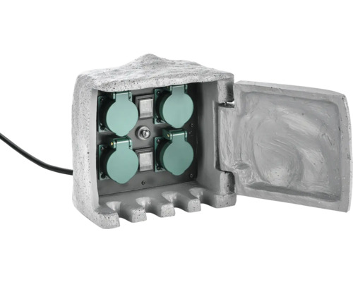 Bloc multiprise aspect pierre avec quatre prises et un interrupteur