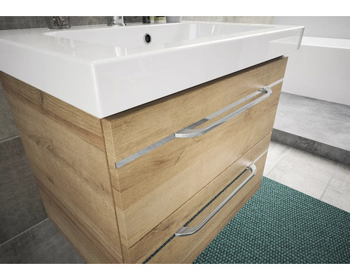Meuble sous-vasque en bois avec lavabo dans la salle de bain