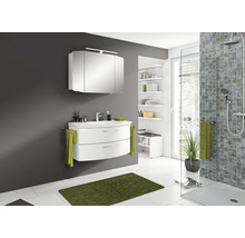 Salle de bains moderne avec lavabo, armoire de toilette et douche