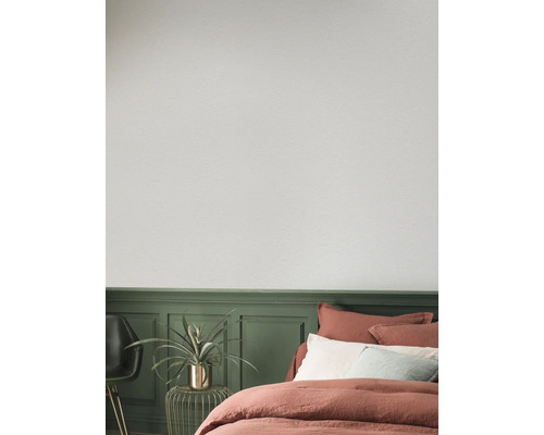 Chambre lumineuse avec lambris, lit et plante d''intérieur