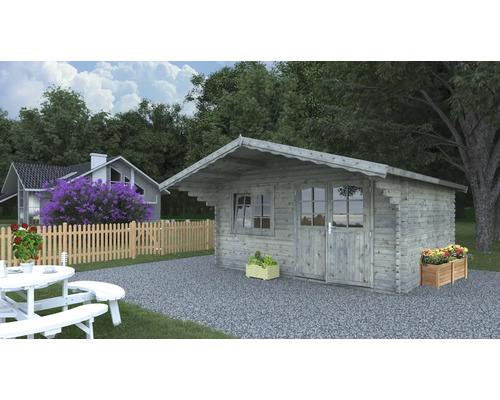 Gartenhaus Palmako Sally 15,5 m² inkl. Fussboden und Vordach 515 x 530 cm tauchgrundiert grau