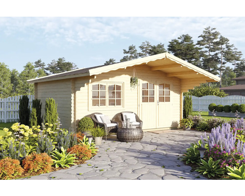 Abri de jardin Palmako Sally 15.5 m² avec plancher et auvent 450x360 cm naturel
