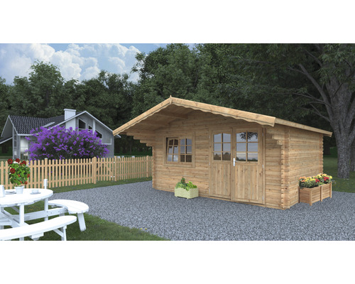 Abri de jardin Palmako Sally 15.5 m² avec plancher et auvent 450x360 cm marron