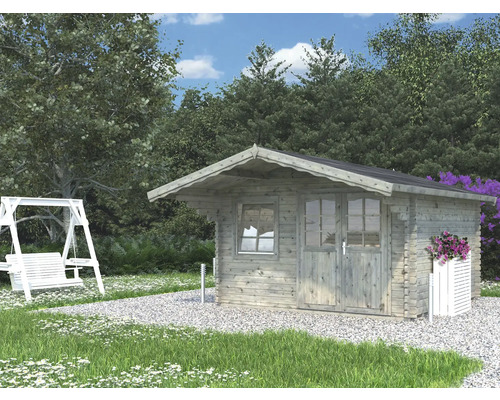 Gartenhaus Palmako Sally 12,3 m² inkl. Fussboden und Vordach 426 x 530 cm tauchgrundiert grau