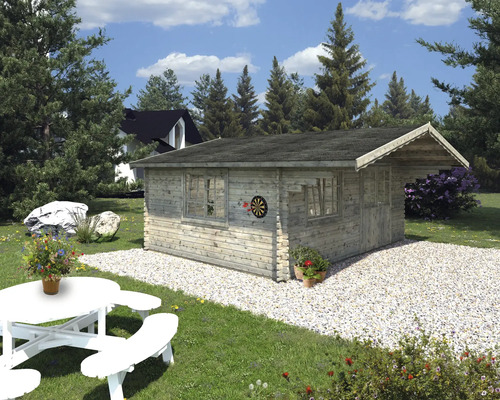 Gartenhaus Palmako Sally 19,1 m² inkl. Fussboden und Vordach 577 x 560 cm tauchgrundiert grau