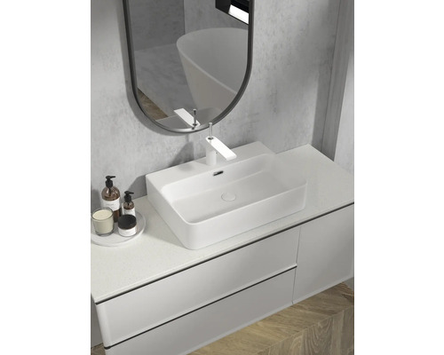 Meuble-lavabo de salle de bains avec vasque à poser et miroir