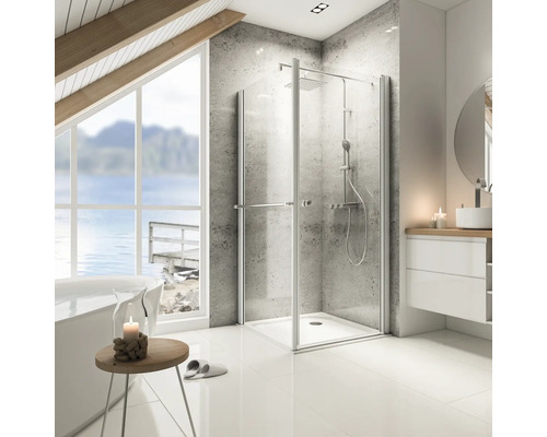 Porte de douche avec paroi latérale Schulte ExpressPlus Garant 80 cm verre transparent, couleur du profilé aluminium