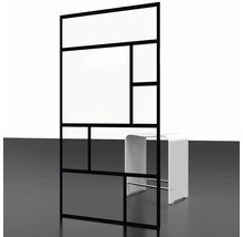 Cloison de séparation avec un design géométrique et un tabouret