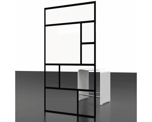 Cloison de séparation avec un design géométrique et un tabouret