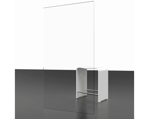 Protection en verre acrylique transparent avec un siège en arrière-plan