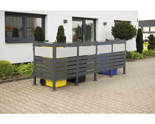 Cache-conteneurs en aluminium avec trois poubelles