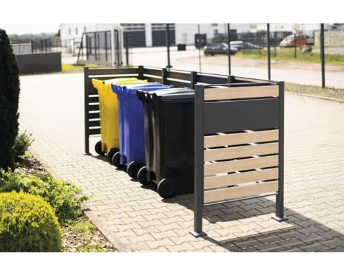 Cache-poubelle avec trois poubelles