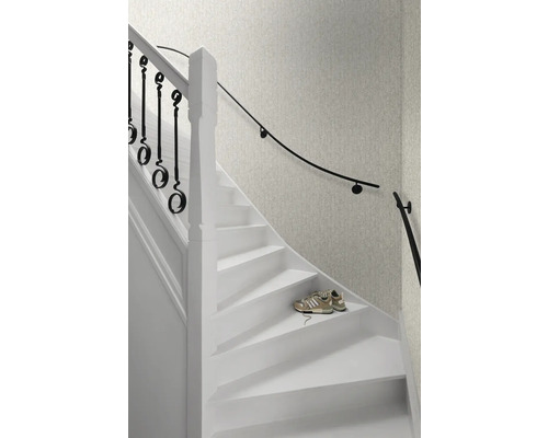 Escalier avec rampe et chaussures sur une marche