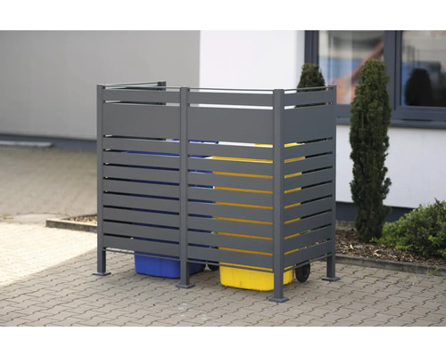 Cache-conteneur à déchets en aluminium avec deux poubelles