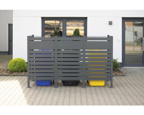 Cache-poubelle en métal avec trois poubelles