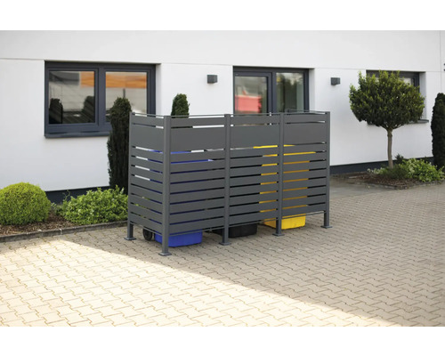 Cache-conteneurs en aluminium pour trois poubelles à l''extérieur