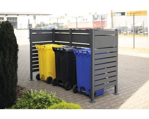 Cache-conteneurs avec trois poubelles