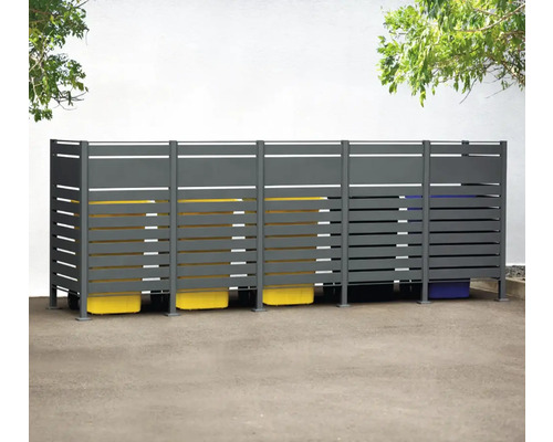 Cache-conteneurs avec trois poubelles à l''extérieur