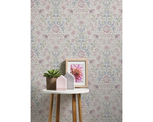 Papier peint avec motif floral et d''oiseaux de style vintage