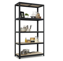 Schwarzes Regal mit fünf Regalböden zur Lagerung von Gegenständen