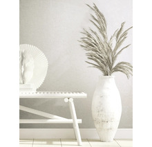 Scène décorative avec banc, vase et graminées ornementales