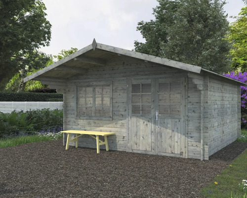 Abri de jardin Palmako Britta 17,5 m² 488 x 580 cm imprégné par immersion gris Abri de jardin en bois avec fenêtre et porte
