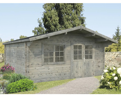 Abri de jardin Palmako Britta 22,3 m² 516 x 590 cm imprégné par immersion gris Abri de jardin en bois avec fenêtre et double porte