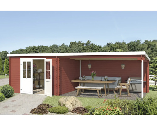 Abri de jardin Outdoor Life St. Louis avec extension latérale avec paroi arrière 681 x 292 cm rouge de Falun
