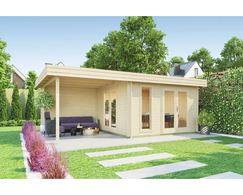 Abri de jardin Outdoor Life Anders avec plancher, toiture latérale avec paroi arrière 632 x 360 cm naturel