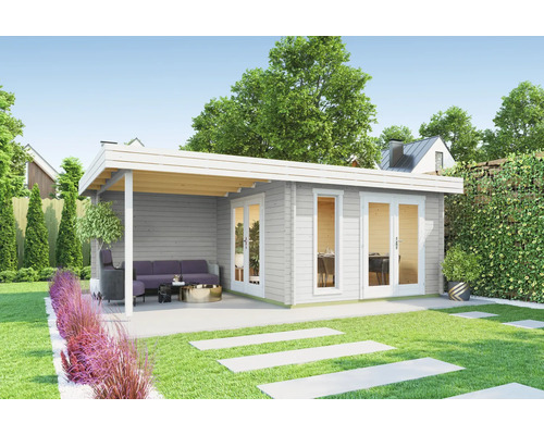 Abri de jardin Outdoor Life Anders avec plancher, toiture latérale avec paroi arrière 632 x 360 cm gris clair