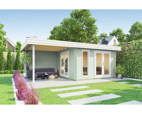 Abri de jardin Outdoor Life Anders avec plancher, toiture latérale avec paroi arrière 632 x 360 cm vert glacier