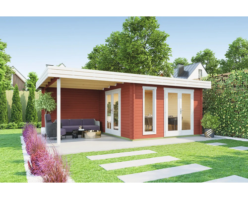 Abri de jardin Outdoor Life Anders avec plancher, toiture latérale avec paroi arrière 632 x 360 cm rouge de Falun