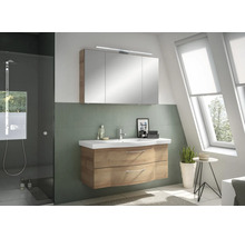 Salle de bain avec meuble sous-lavabo, armoire de toilette et douche