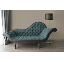 Chaiselongue mit Knopfheftung und Stehlampe