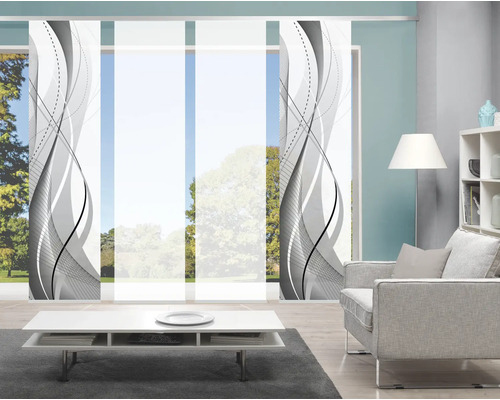 Salon avec panneaux japonais à motif graphique