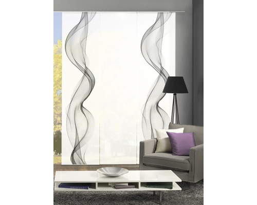 Panneau japonais décoratif avec motif ondulé abstrait dans un espace de vie moderne.