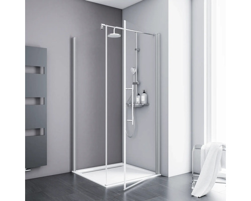 Porte de douche avec paroi latérale Schulte ExpressPlus Alexa Style 2.0 80x80 cm verre transparent, couleur du profilé aluminium