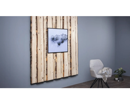 Wandpaneel aus Holz mit Bergmotiv, Dekorationselemente im Raum