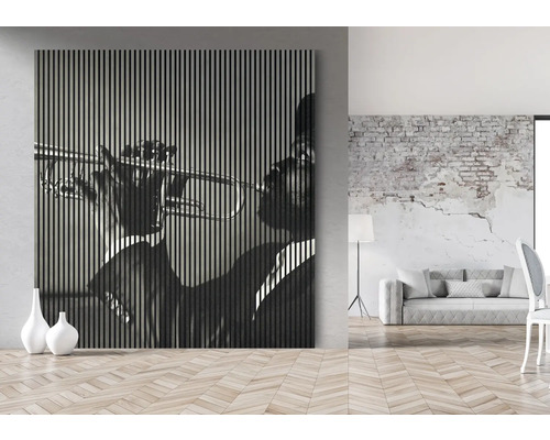 Dekoratives Wandpaneel mit Darstellung eines Trompeters in einem Wohnraum