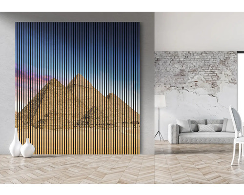 Panneau acoustique avec motif de pyramides dans une pièce meublée de façon moderne
